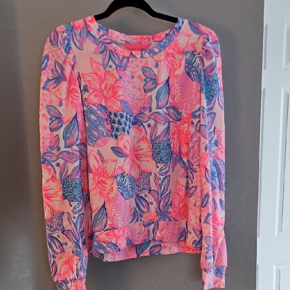 Lilly Pulitzer Pink and Blue Floral Sweatshirt